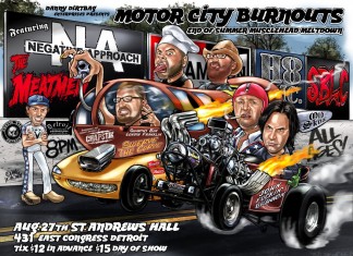 The Meatmen/Tesco Vee/Touch & Go: Motor City Burnouts Dane Vermeulen, the Meatmen in a Weinermobile, Tesco Vee and John Brannon.